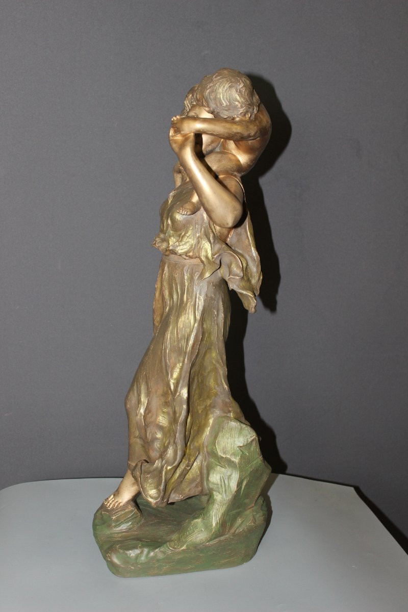Terracotta, Mother And Child By Richard Aurili, Circa 1900-photo-4