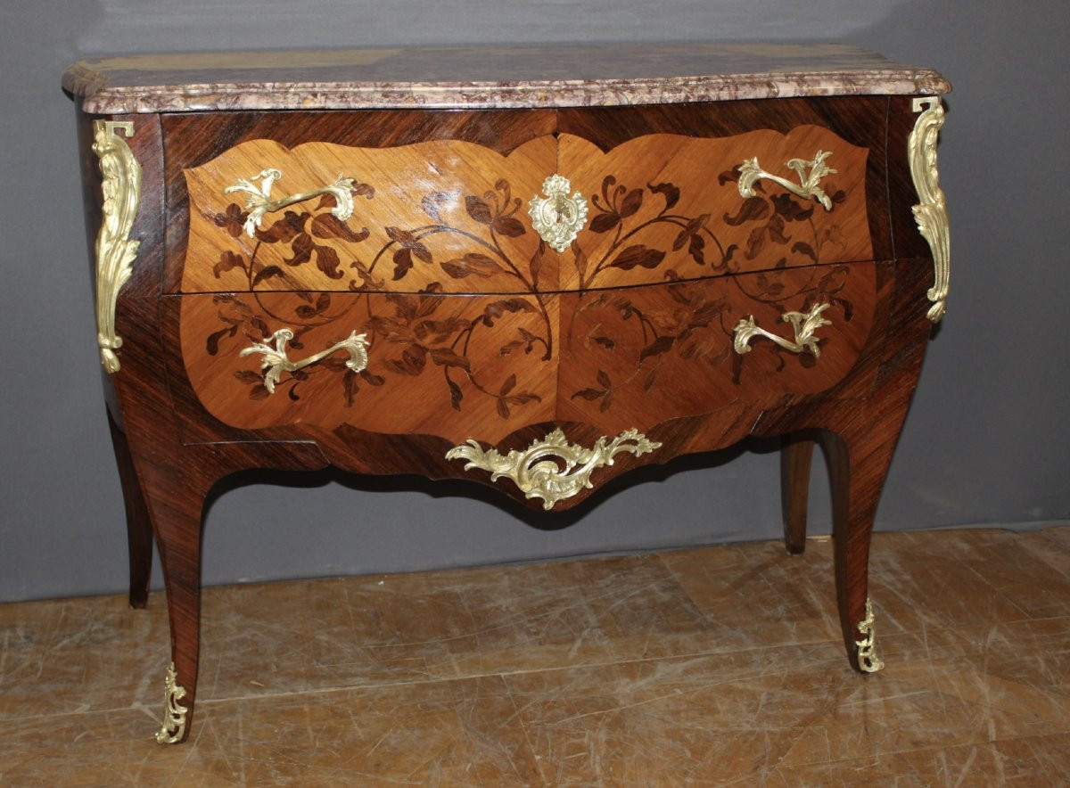 Louis XV Style Marquetry Chest Of Drawers, Circa 1930-photo-2