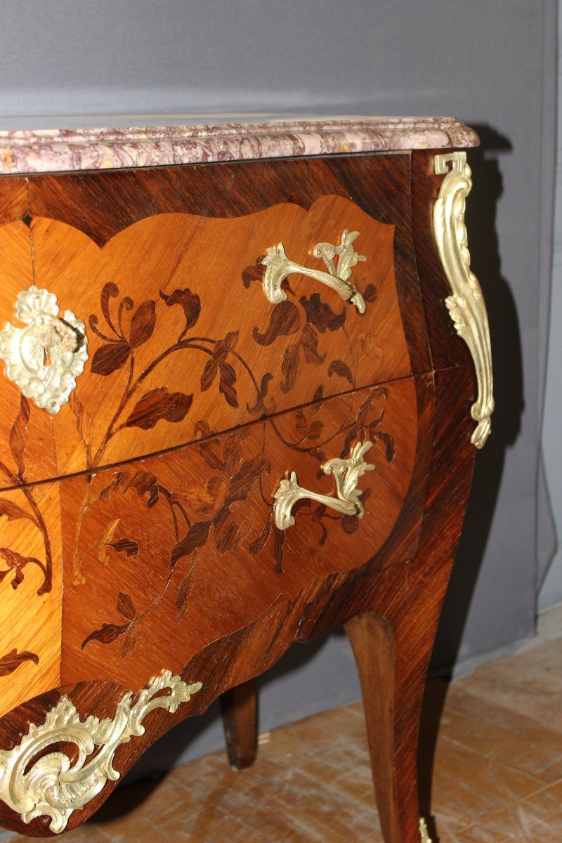 Louis XV Style Marquetry Chest Of Drawers, Circa 1930-photo-4