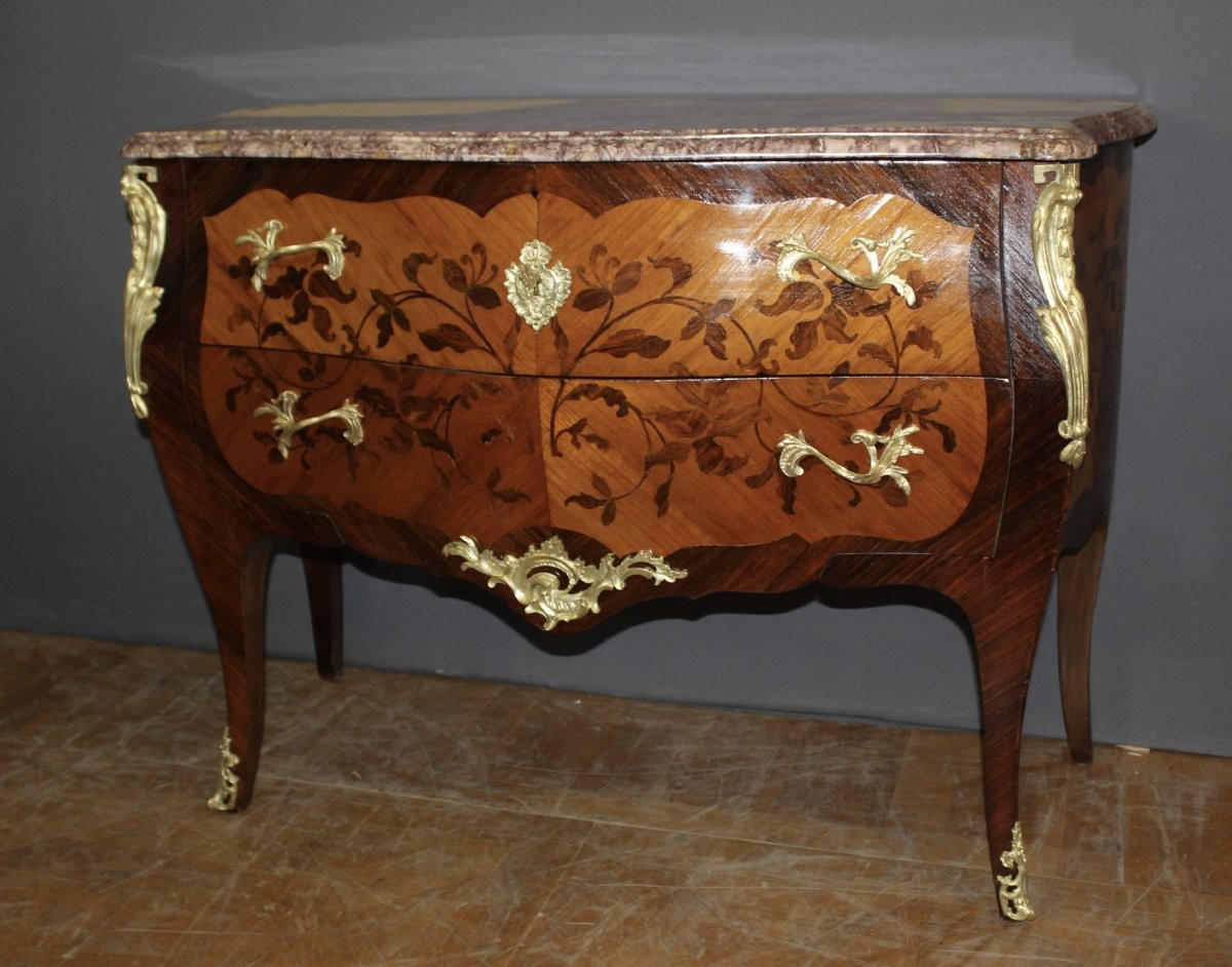 Louis XV Style Marquetry Chest Of Drawers, Circa 1930-photo-1