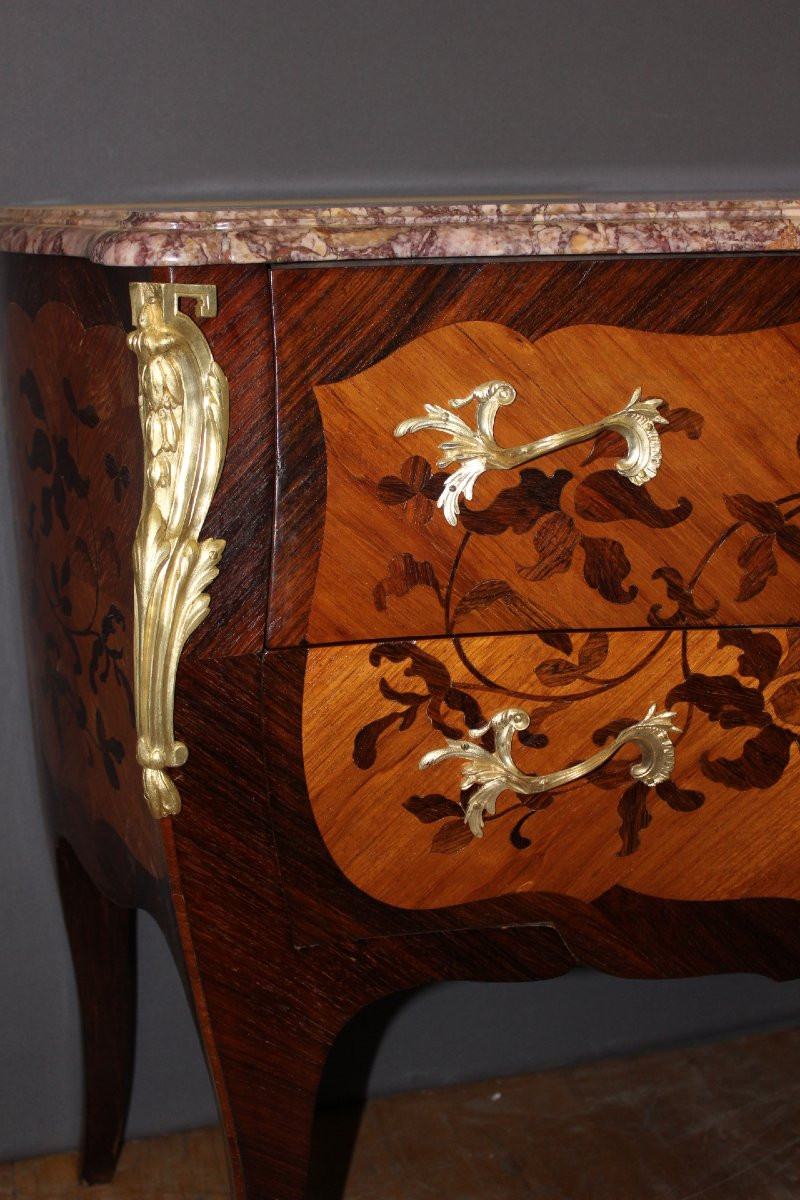 Louis XV Style Marquetry Chest Of Drawers, Circa 1930-photo-3