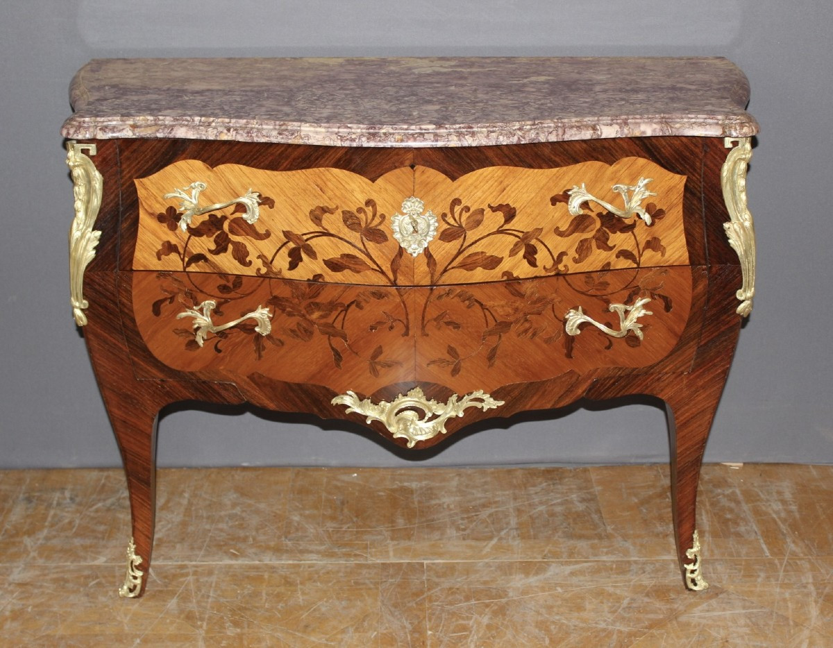 Louis XV Style Marquetry Chest Of Drawers, Circa 1930
