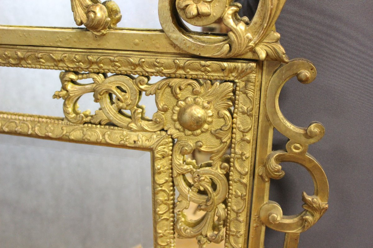 Miroir Régence à Parecloses en bois sculpté et doré XVIIIe -photo-6