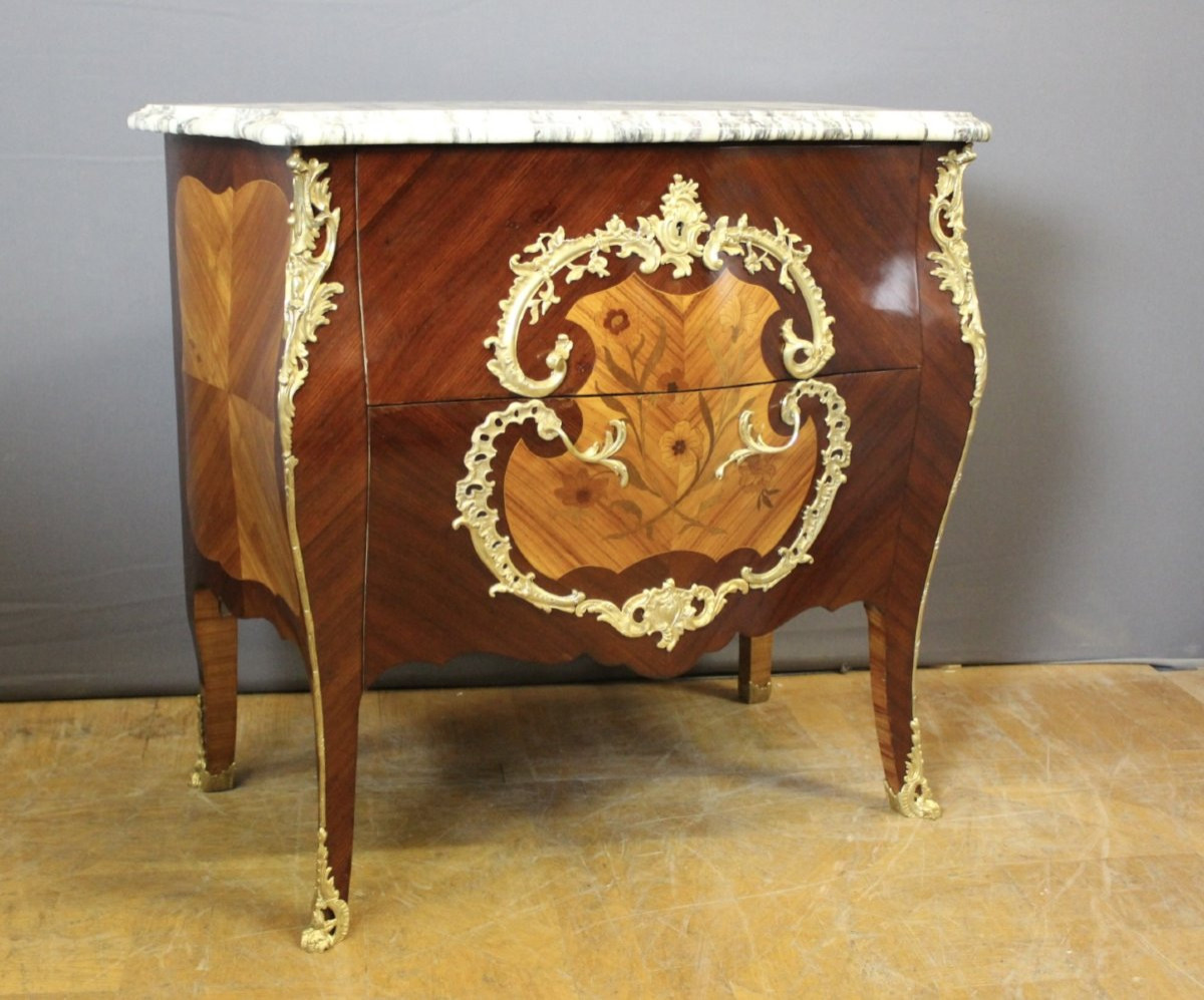 Louis XV Style Marquetry Chest Of Drawers, Circa 1900-photo-2