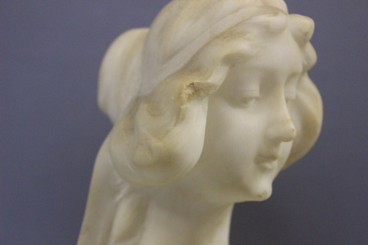 Buste de Jeune Femme art Nouveau en Albâtre vers 1900-photo-3