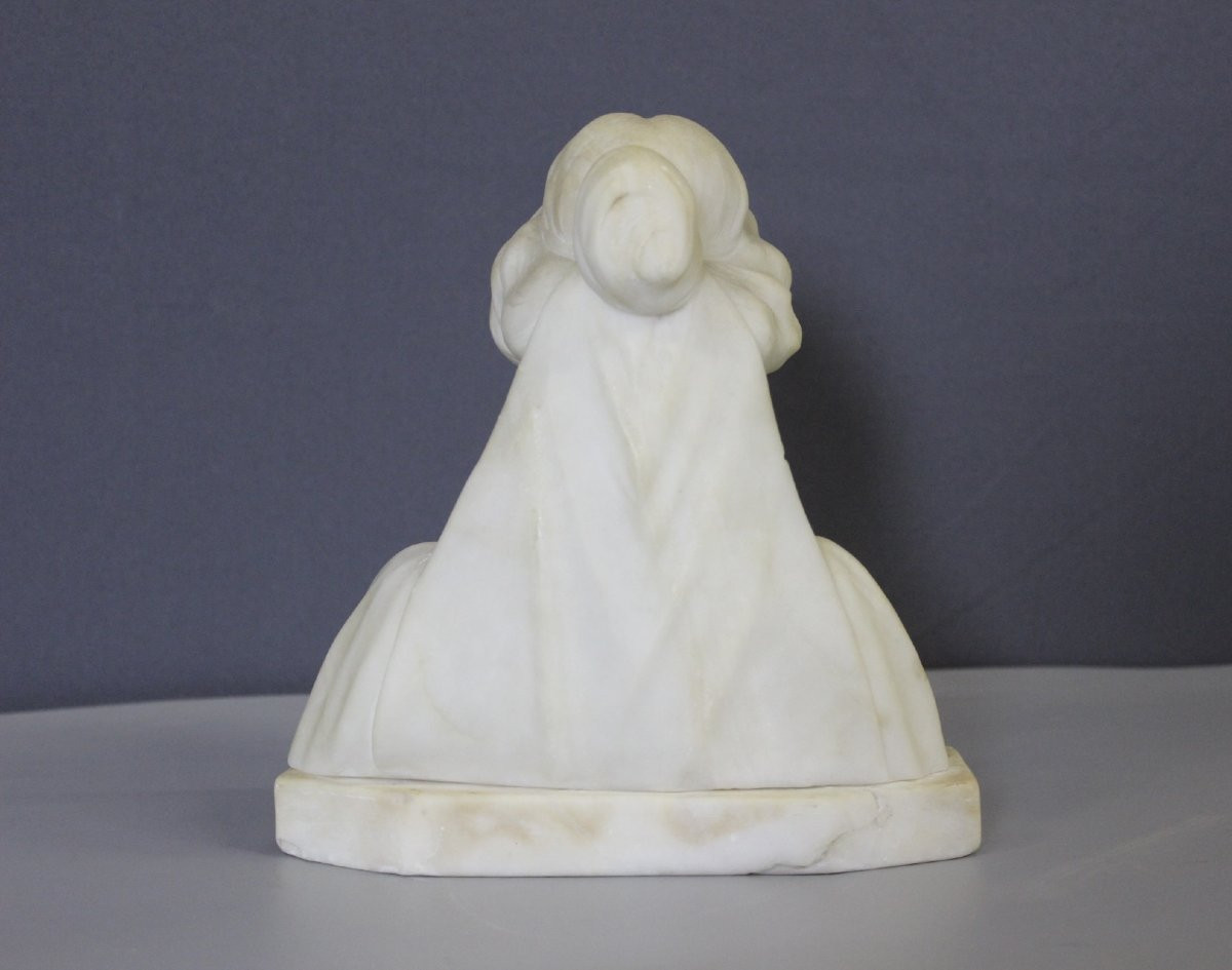 Buste de Jeune Femme art Nouveau en Albâtre vers 1900-photo-2