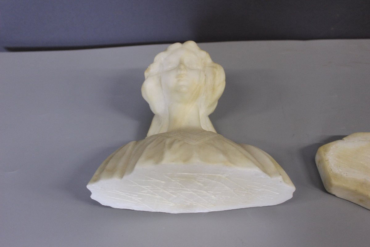 Buste de Jeune Femme art Nouveau en Albâtre vers 1900-photo-6
