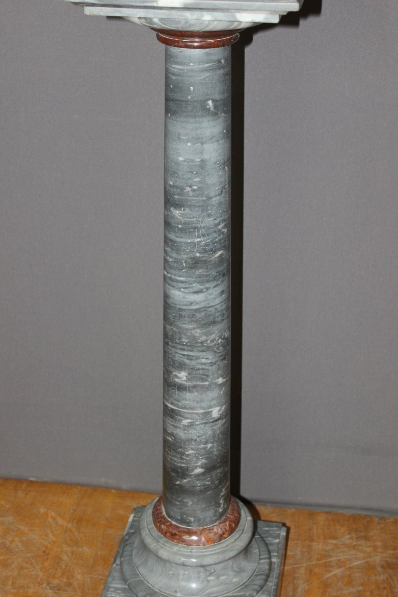 Colonne de Présentation en Marbre Bleu Turquin et Rouge XIX-photo-4