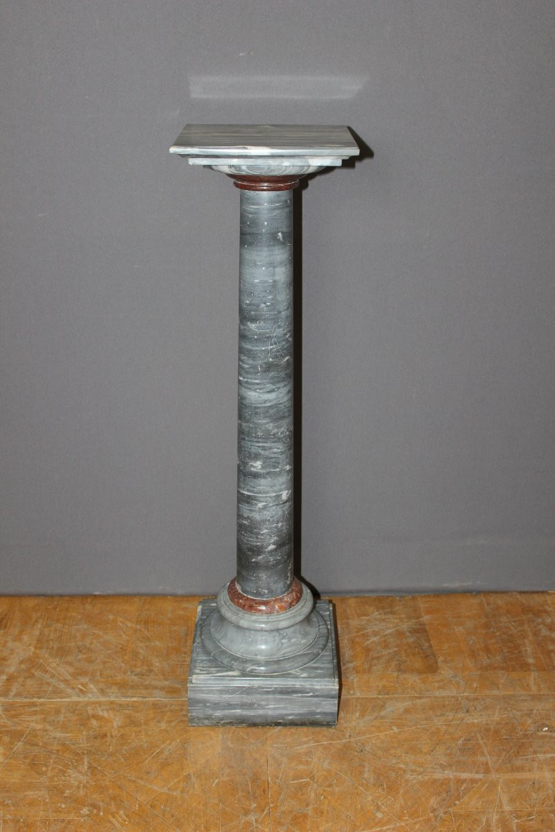 Colonne de Présentation en Marbre Bleu Turquin et Rouge XIX-photo-5