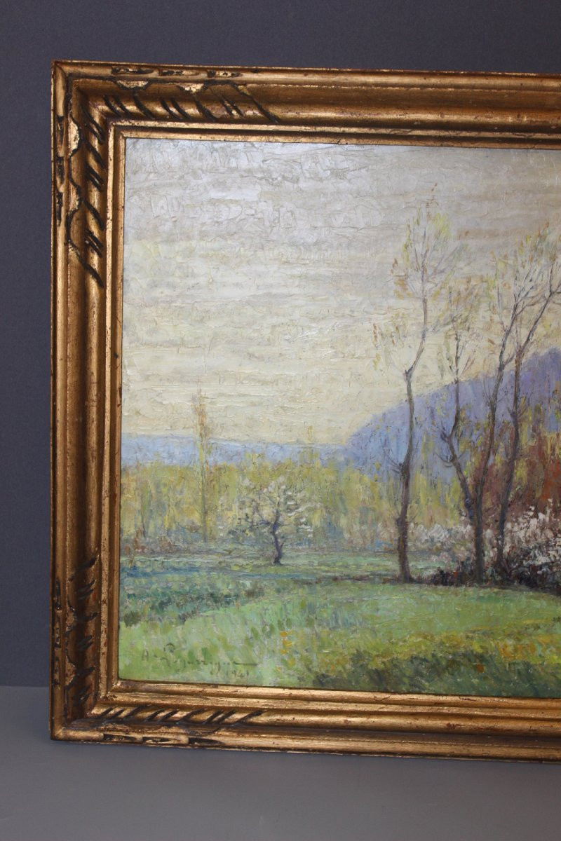 Oil On Canvas, Autumn Landscape Of The Lot By André Lagarrigue Dated 1941-photo-2