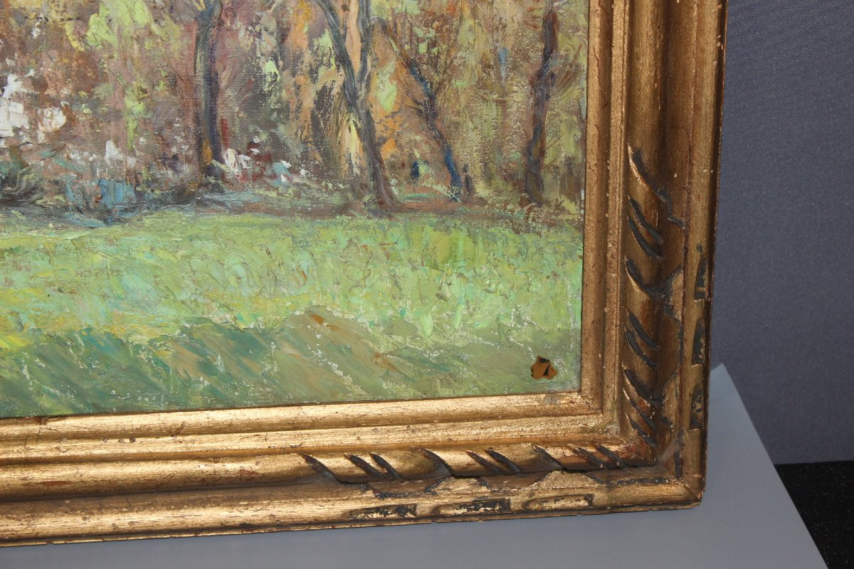 Oil On Canvas, Autumn Landscape Of The Lot By André Lagarrigue Dated 1941-photo-1