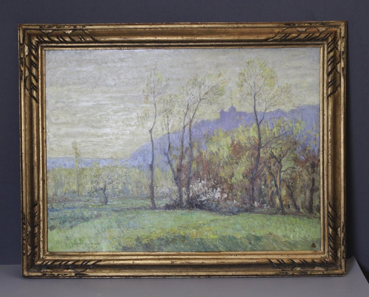 Oil On Canvas, Autumn Landscape Of The Lot By André Lagarrigue Dated 1941-photo-4
