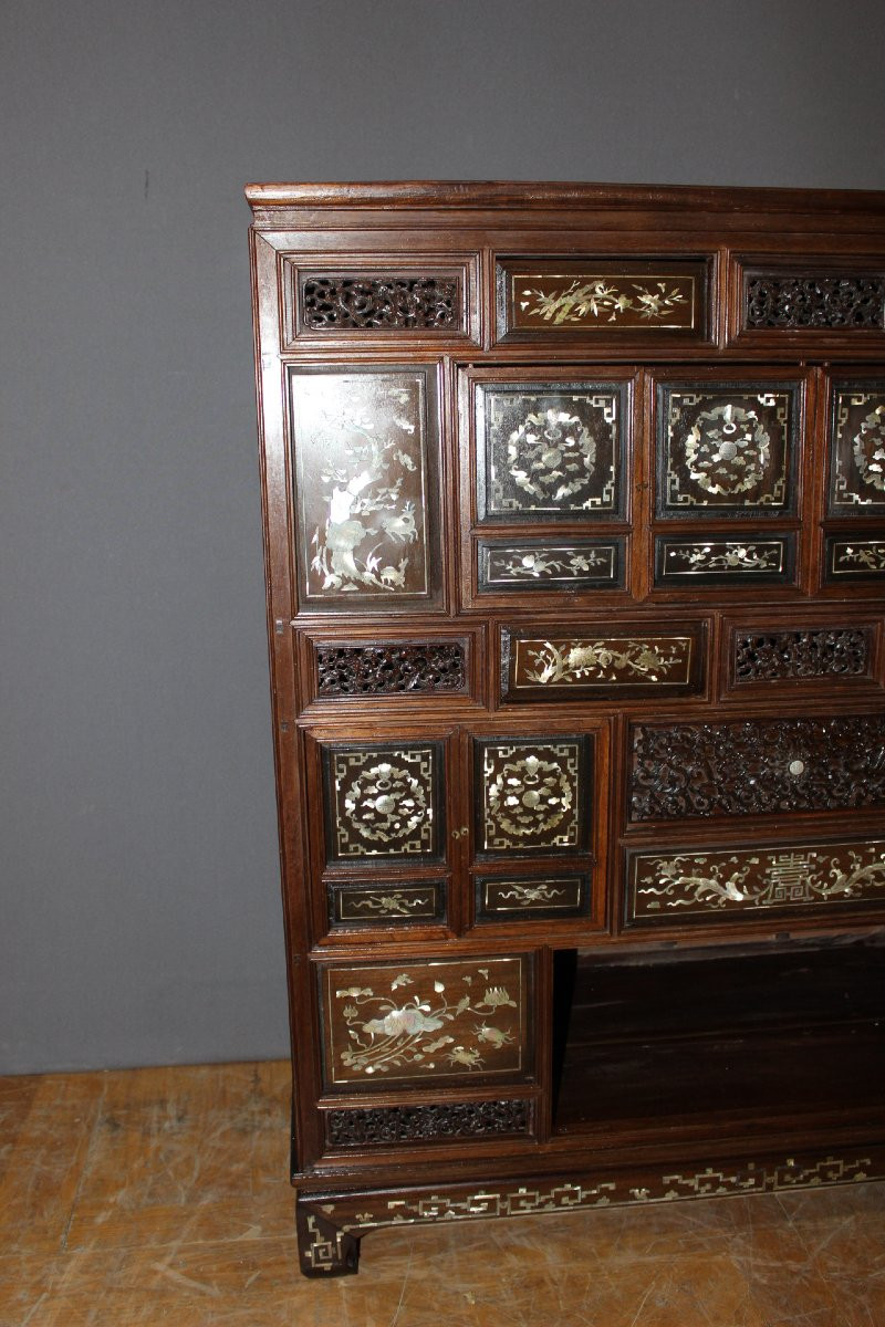 Indochinese Cabinet In Mother-of-pearl Marquetry, Late 19th Century-photo-2