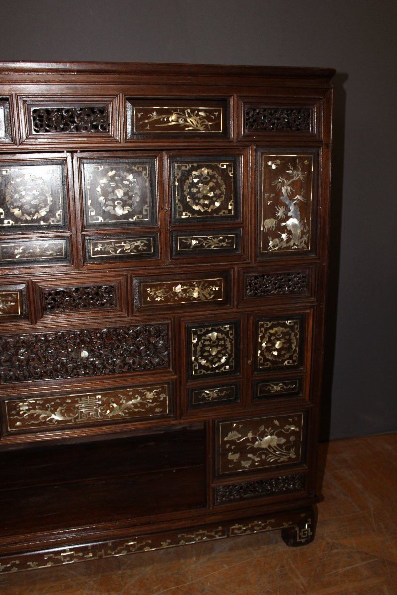 Indochinese Cabinet In Mother-of-pearl Marquetry, Late 19th Century-photo-3