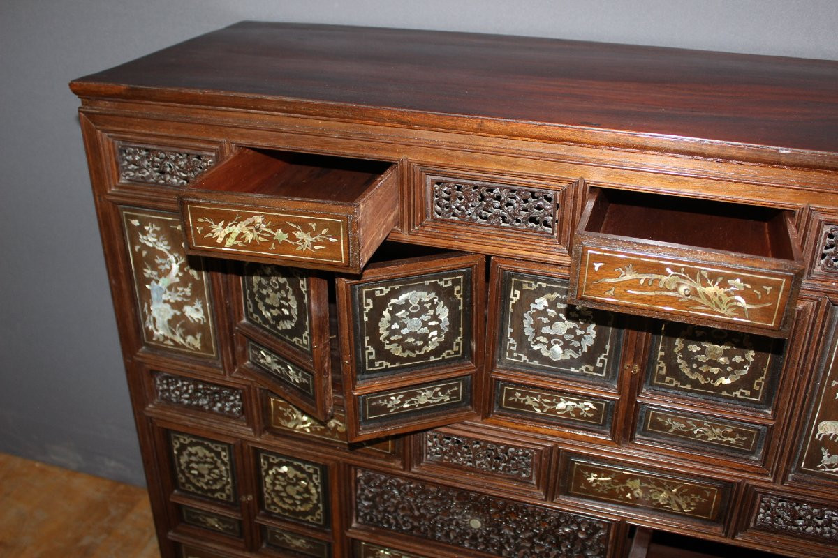 Indochinese Cabinet In Mother-of-pearl Marquetry, Late 19th Century-photo-2