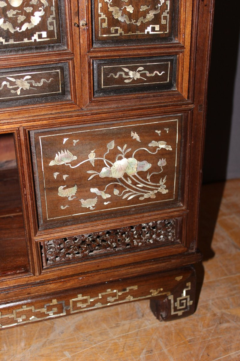 Indochinese Cabinet In Mother-of-pearl Marquetry, Late 19th Century-photo-4