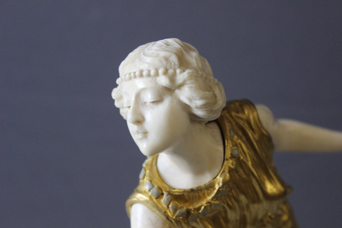 Chryselephantine Sculpture Of A Woman With A Tambourine By Affortunato Gori -photo-2