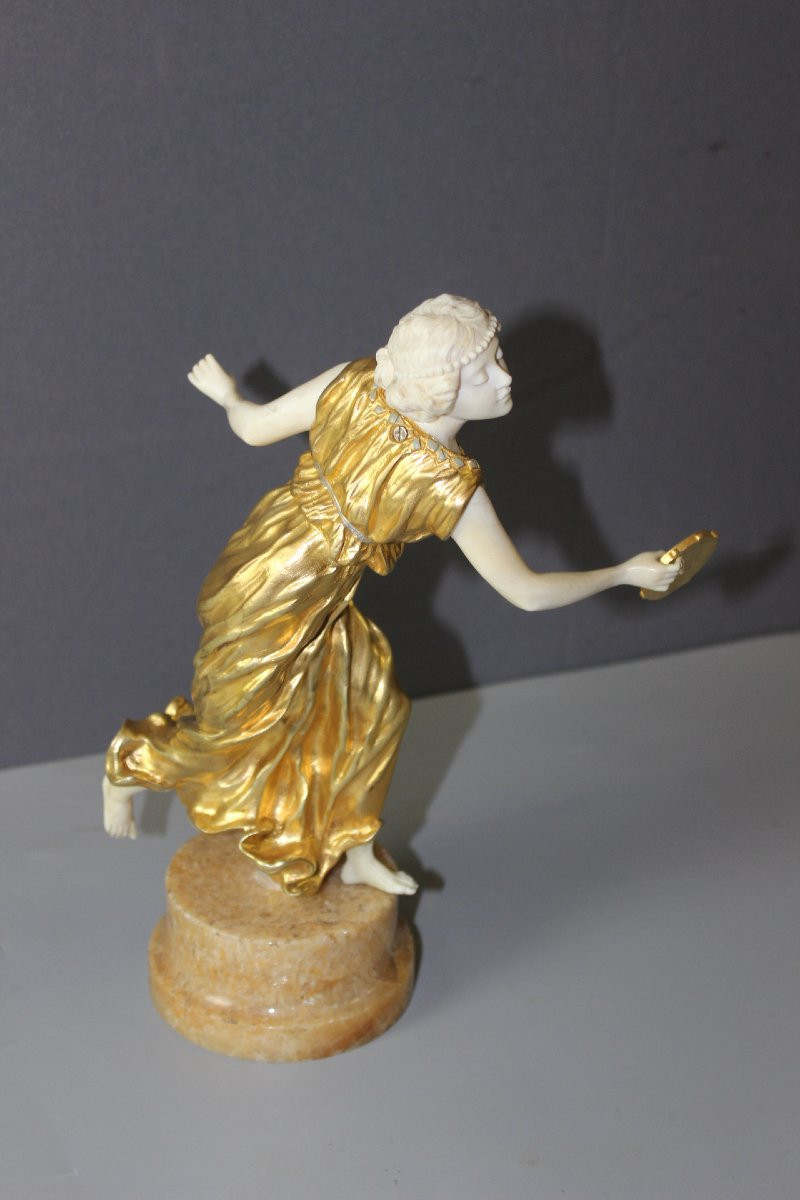 Chryselephantine Sculpture Of A Woman With A Tambourine By Affortunato Gori -photo-3