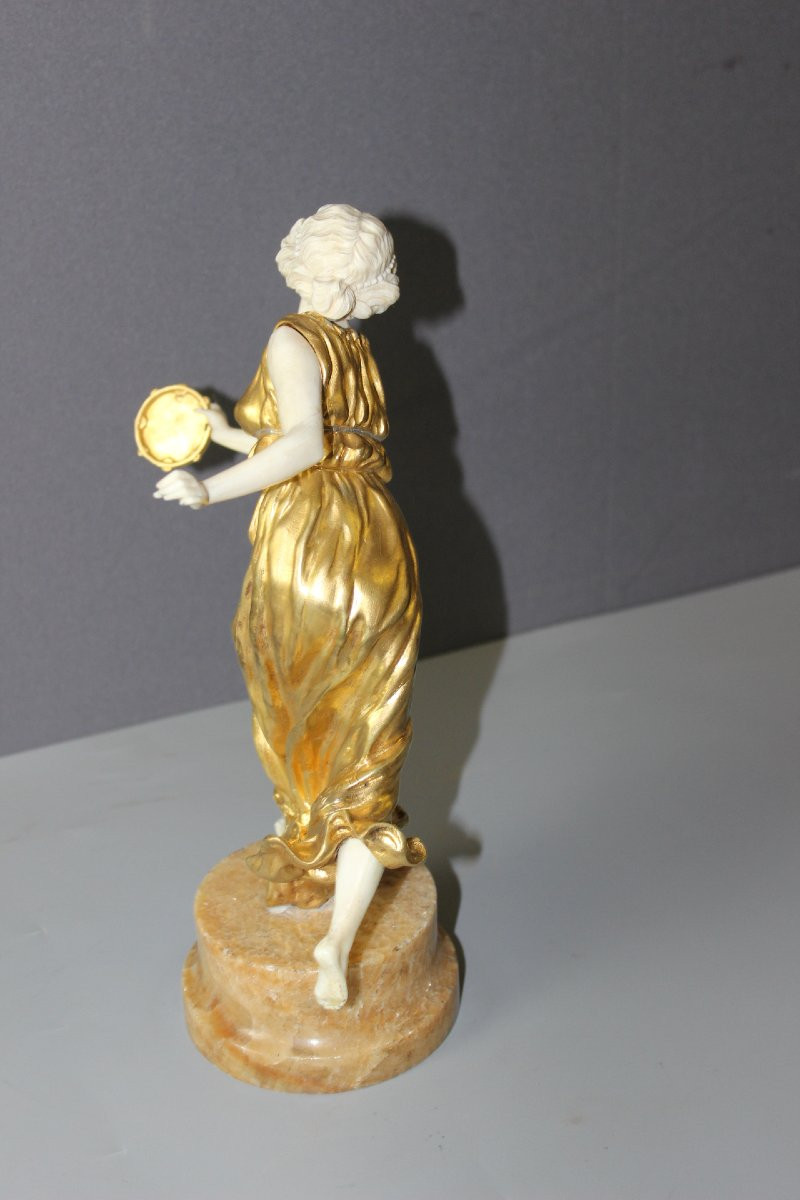 Chryselephantine Sculpture Of A Woman With A Tambourine By Affortunato Gori -photo-4