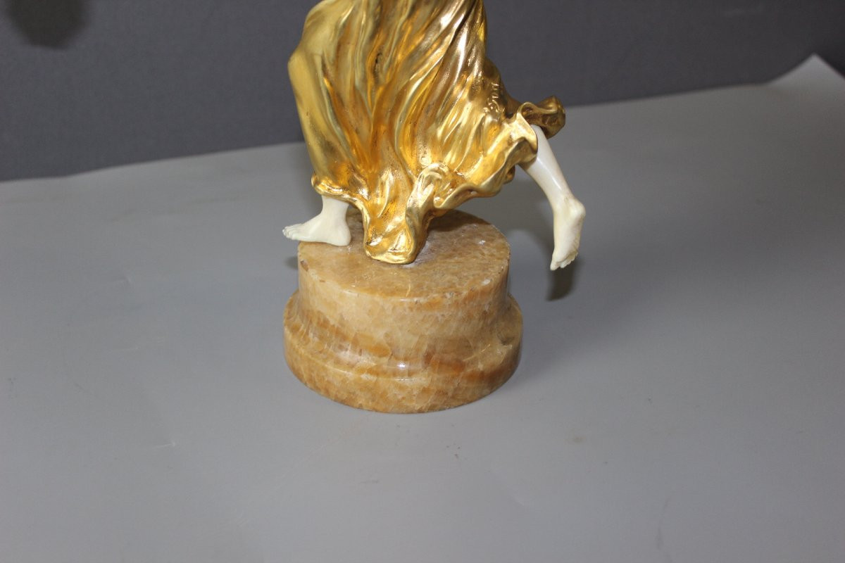 Chryselephantine Sculpture Of A Woman With A Tambourine By Affortunato Gori -photo-1