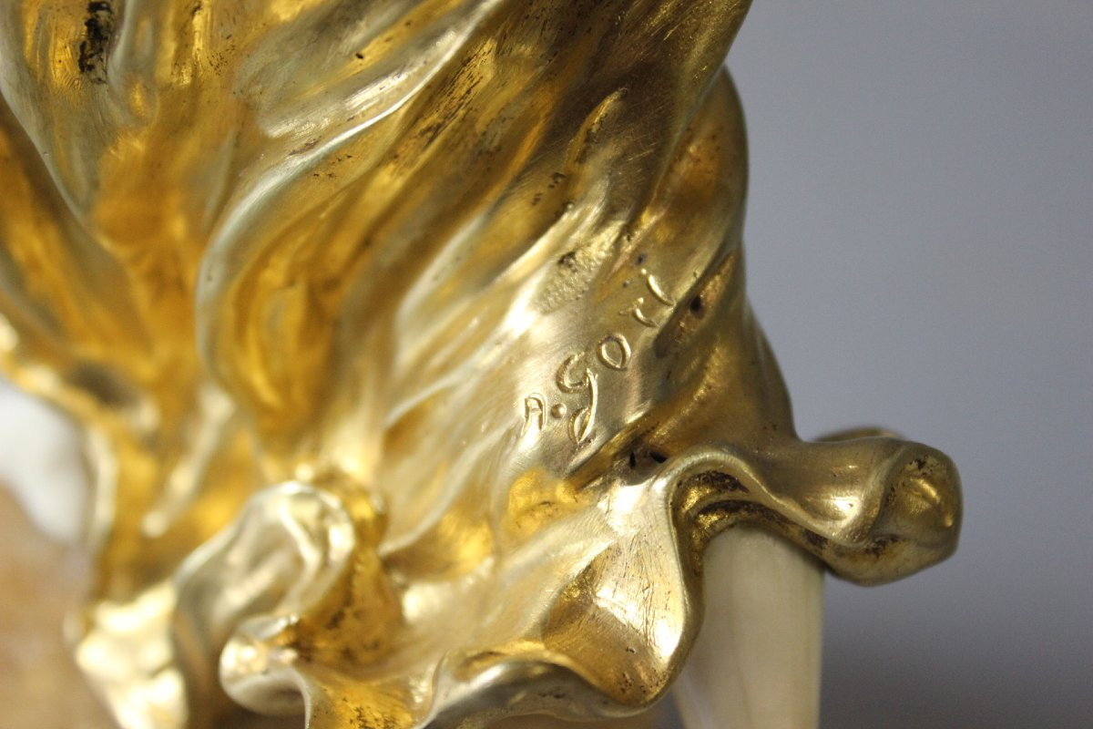 Chryselephantine Sculpture Of A Woman With A Tambourine By Affortunato Gori -photo-3