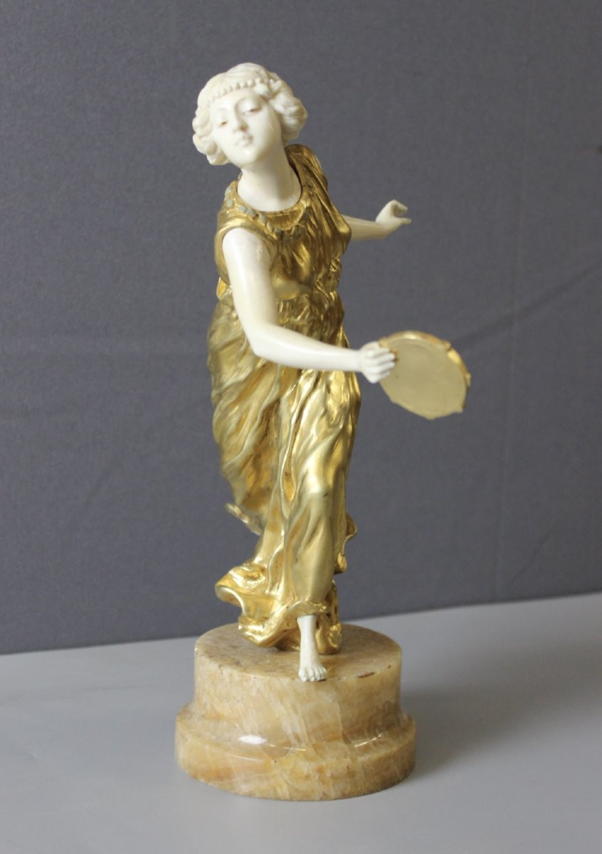 Chryselephantine Sculpture Of A Woman With A Tambourine By Affortunato Gori -photo-7