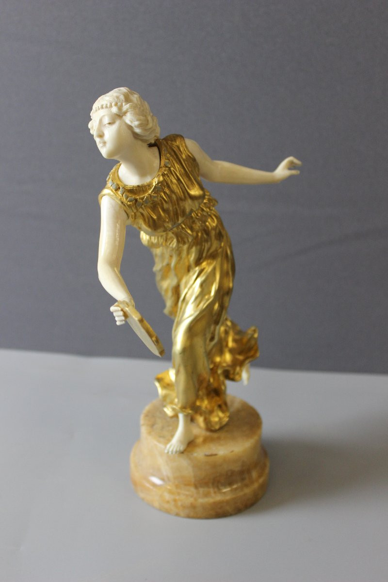 Chryselephantine Sculpture Of A Woman With A Tambourine By Affortunato Gori -photo-8