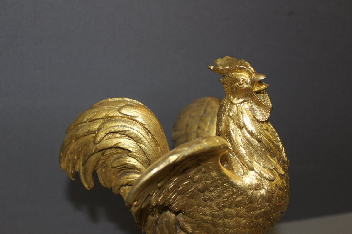 Sculpture Representing A Rooster In Gilded Bronze, Late 19th Century-photo-2