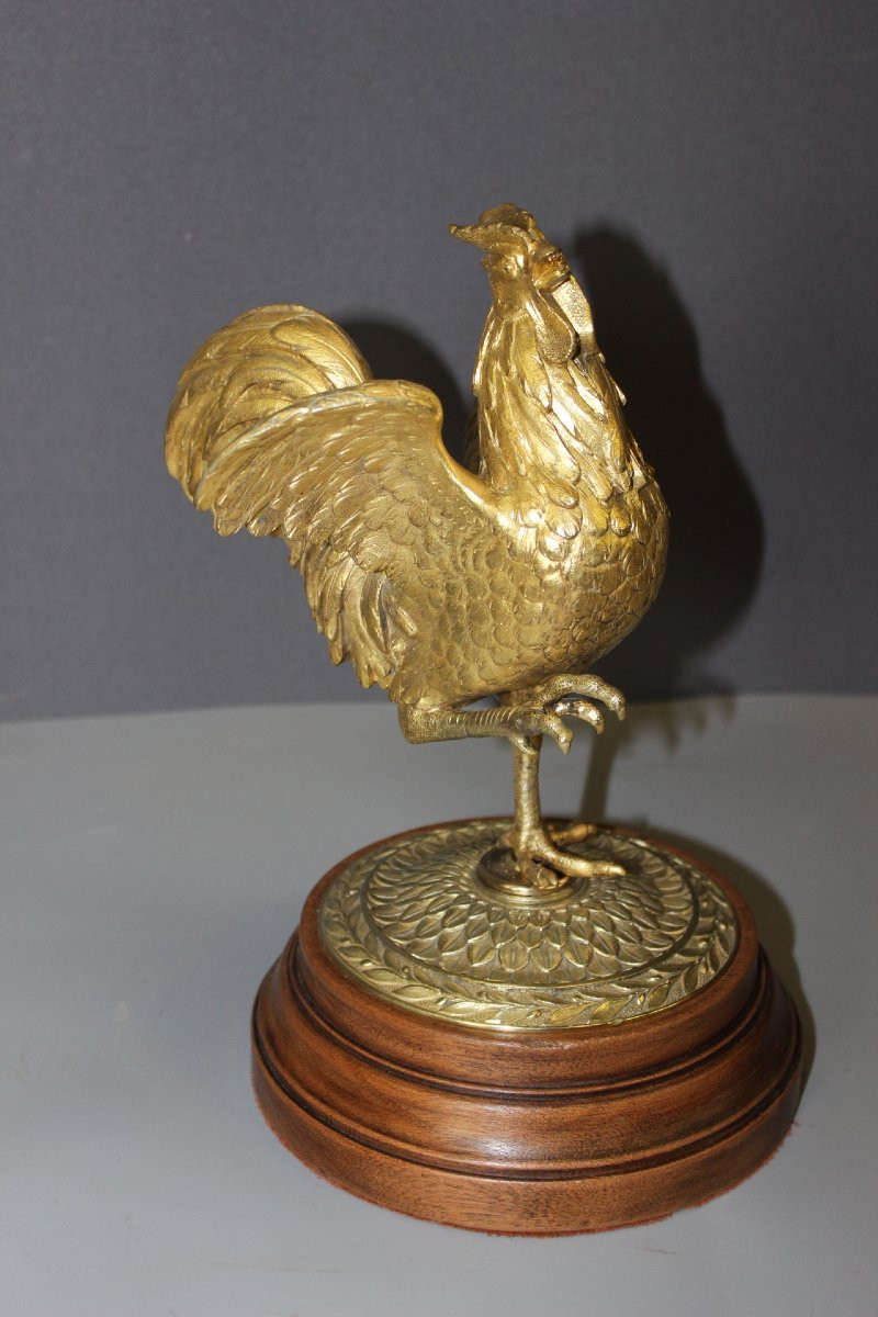 Sculpture Representing A Rooster In Gilded Bronze, Late 19th Century-photo-2
