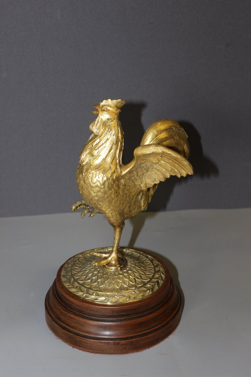 Sculpture Representing A Rooster In Gilded Bronze, Late 19th Century-photo-3