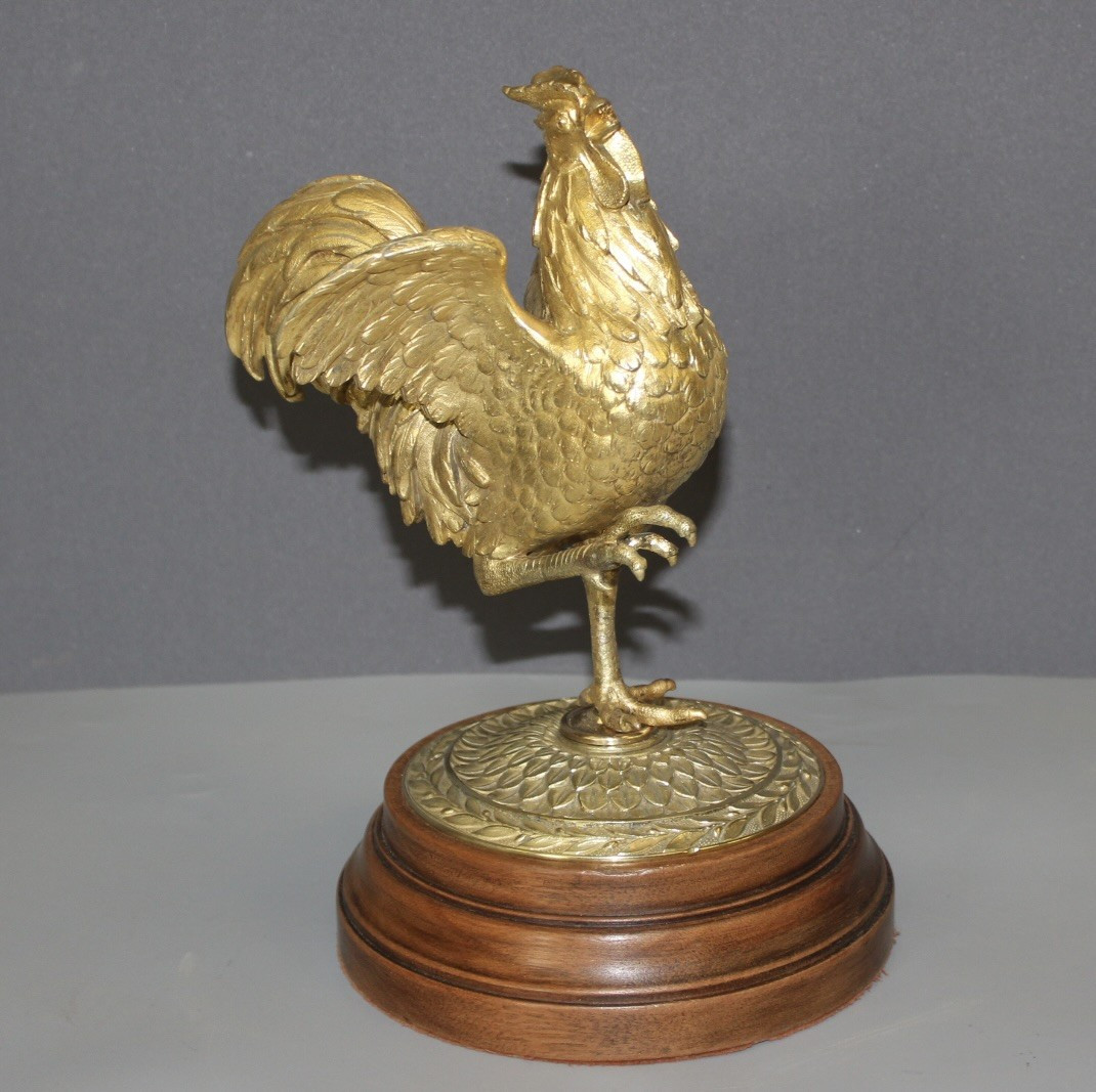 Sculpture Representing A Rooster In Gilded Bronze, Late 19th Century