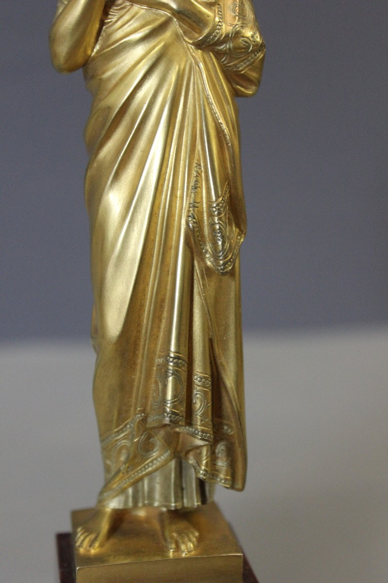 Sculpture du Christ Bon Pasteur en Bronze Doré vers 1900-photo-3