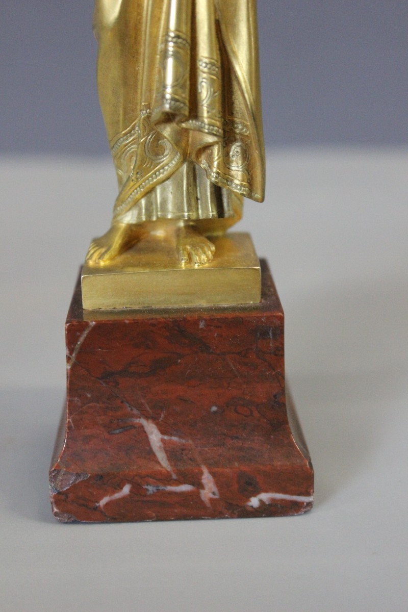 Sculpture du Christ Bon Pasteur en Bronze Doré vers 1900-photo-4