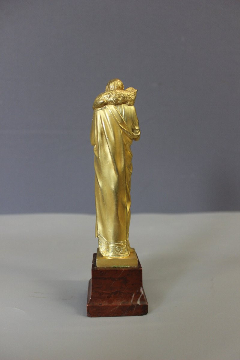 Sculpture du Christ Bon Pasteur en Bronze Doré vers 1900-photo-2
