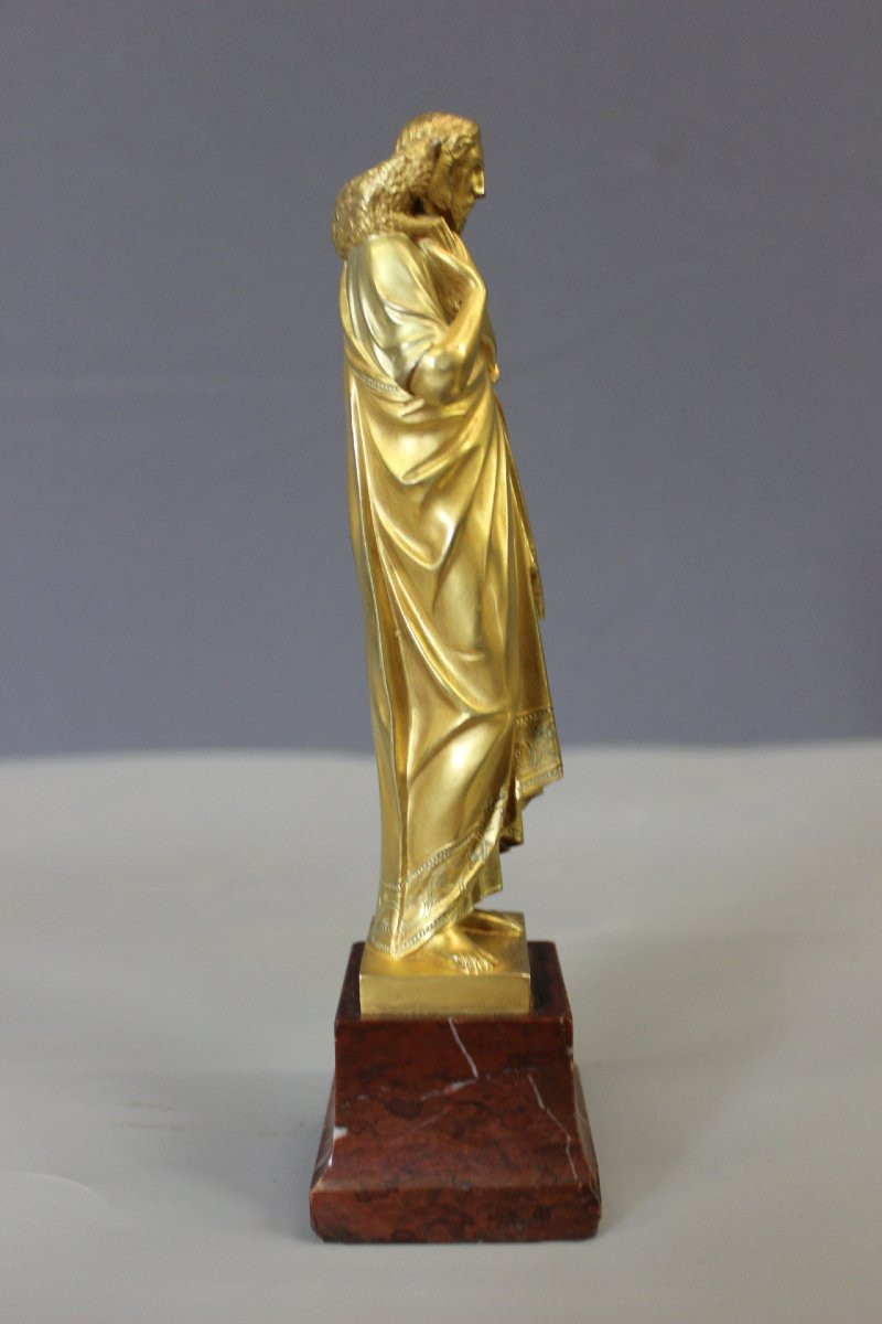 Sculpture du Christ Bon Pasteur en Bronze Doré vers 1900-photo-3