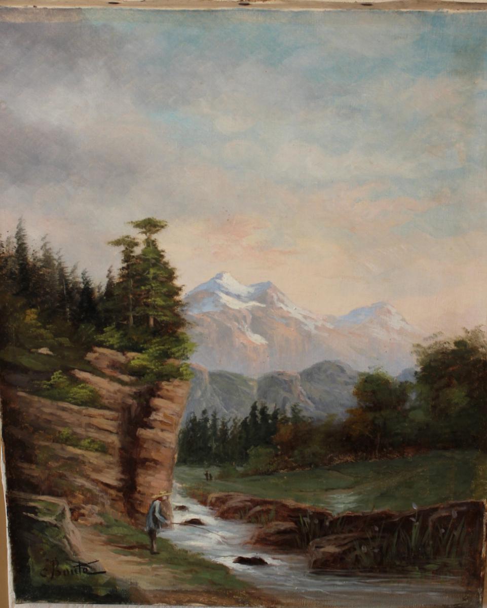 Oil On Canvas Pair Representative Of Mountain Scenery-photo-2