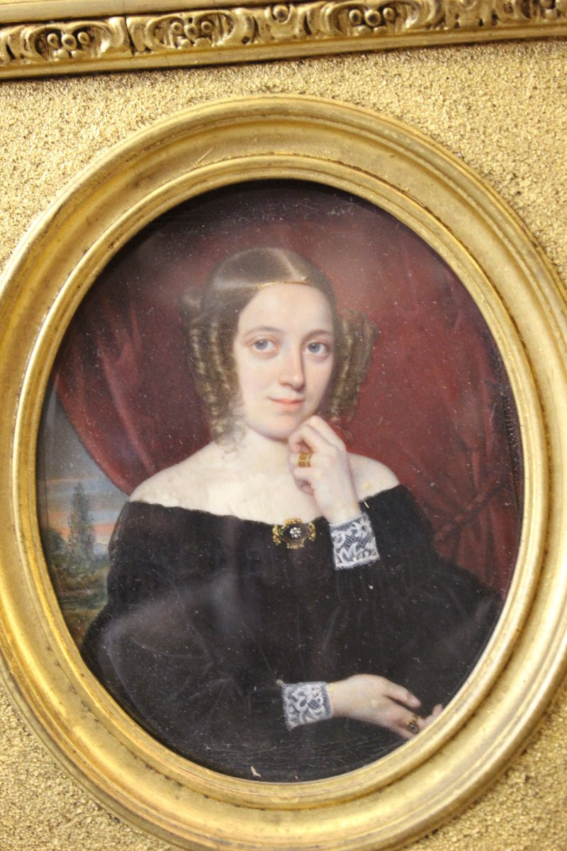 Miniature Depicting A Young Woman, Late 19th Century-photo-3