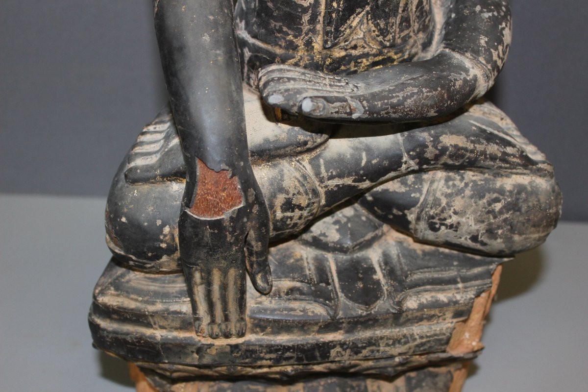 Bouddha en bois laqué Noir Birmanie fin XVIIIe-photo-7