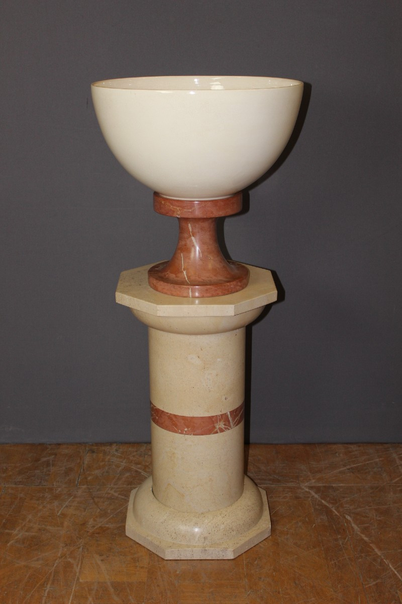 Marble And Ceramic Column And Basin Circa 1980