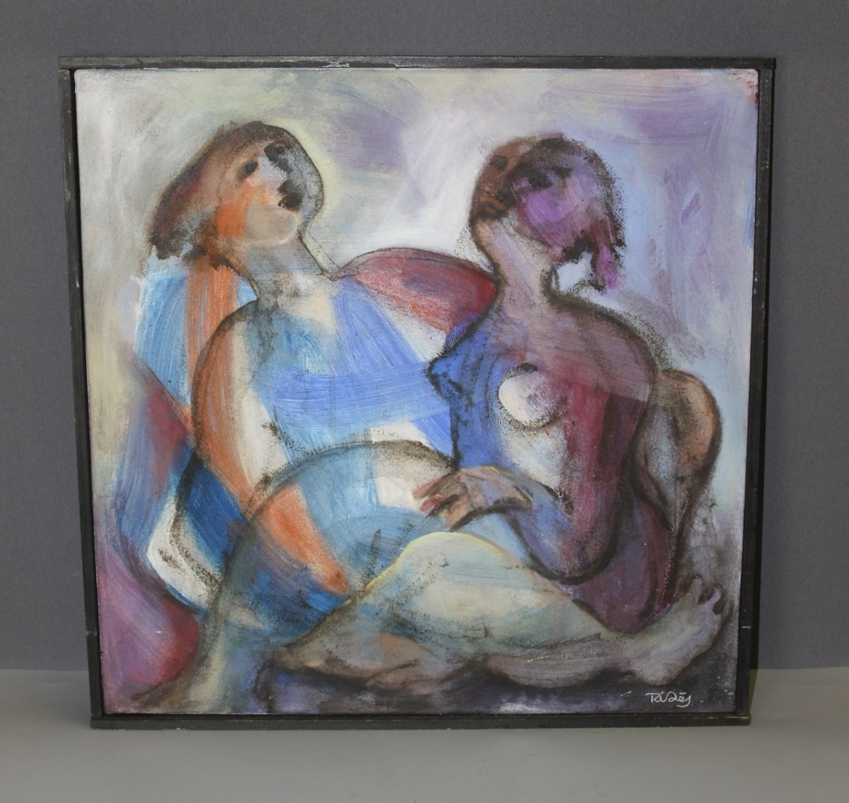 Painting On Canvas Of Two Women, Circa 1950