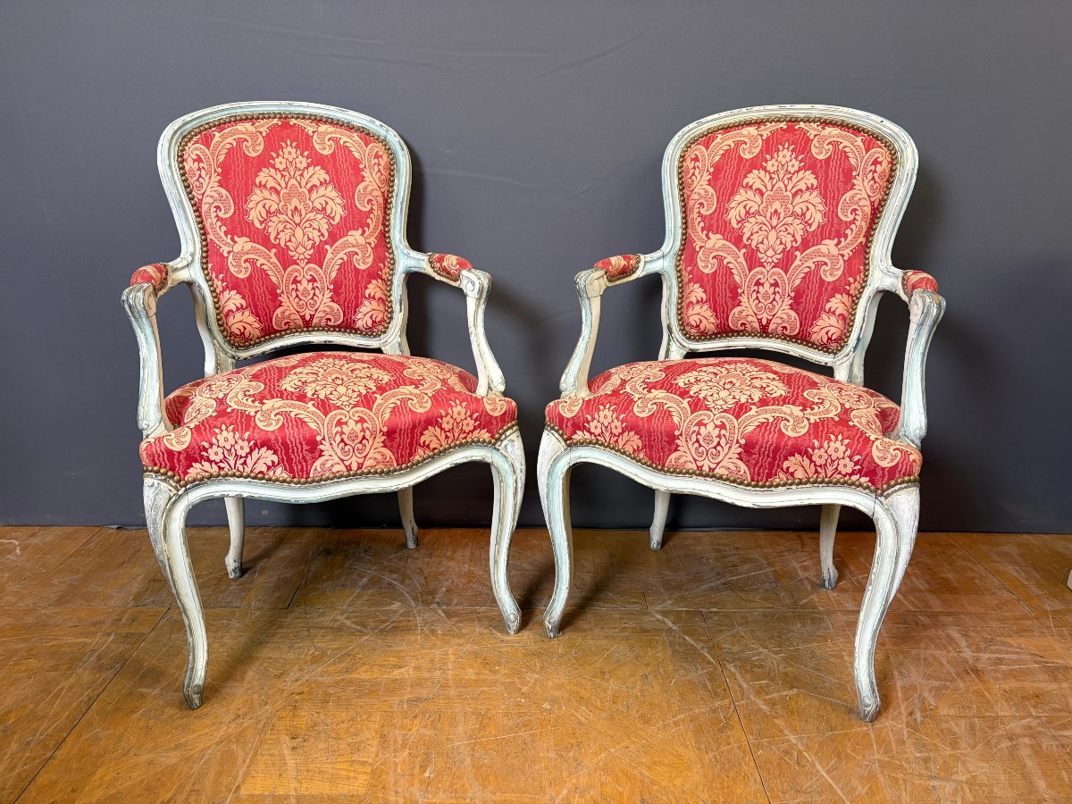 Pair Of Louis XV Style Polychrome Beech Cabriolets
