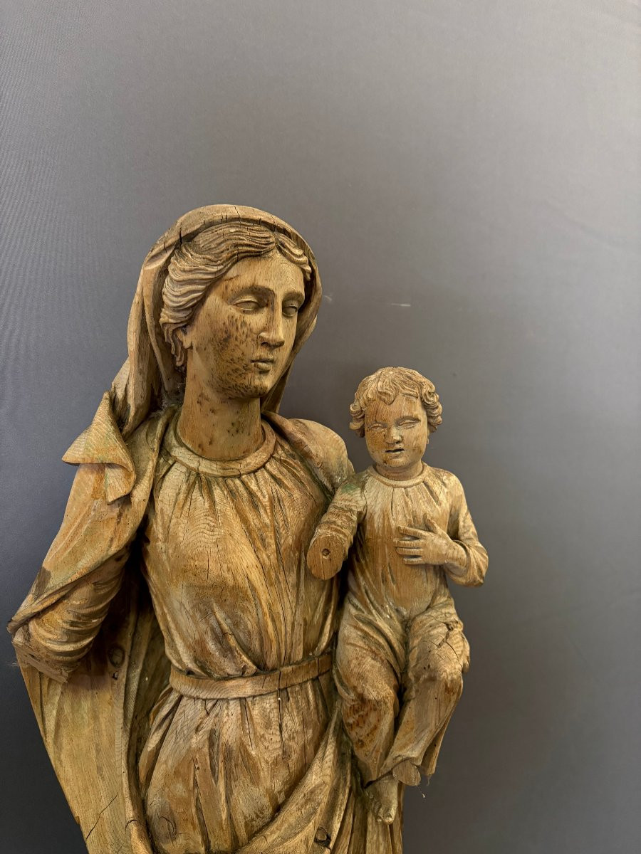 Virgin And Child In Carved Wood, Late 18th Century-photo-2