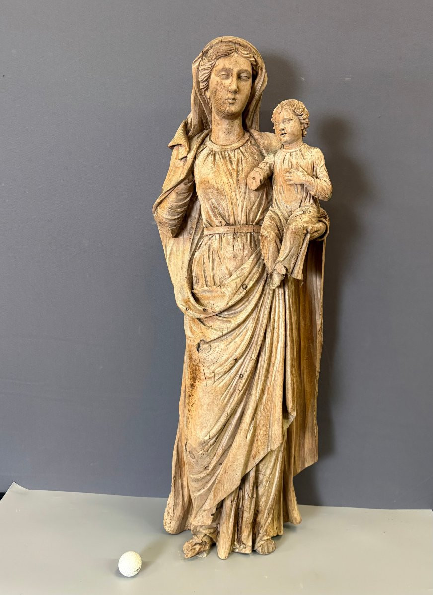 Virgin And Child In Carved Wood, Late 18th Century-photo-1
