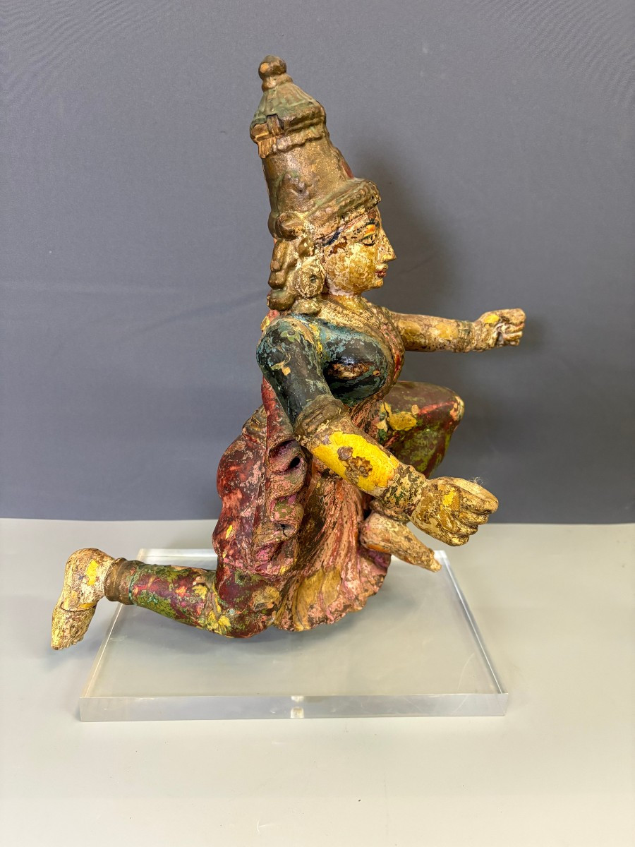 Radjasthan Polychrome Wooden Sculpture Late 19th Century-photo-2