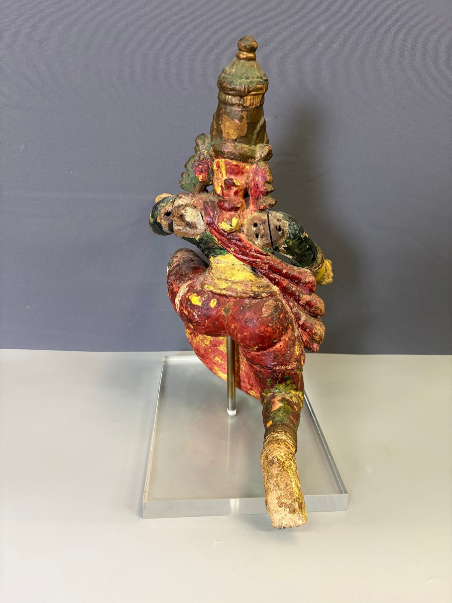 Radjasthan Polychrome Wooden Sculpture Late 19th Century-photo-3