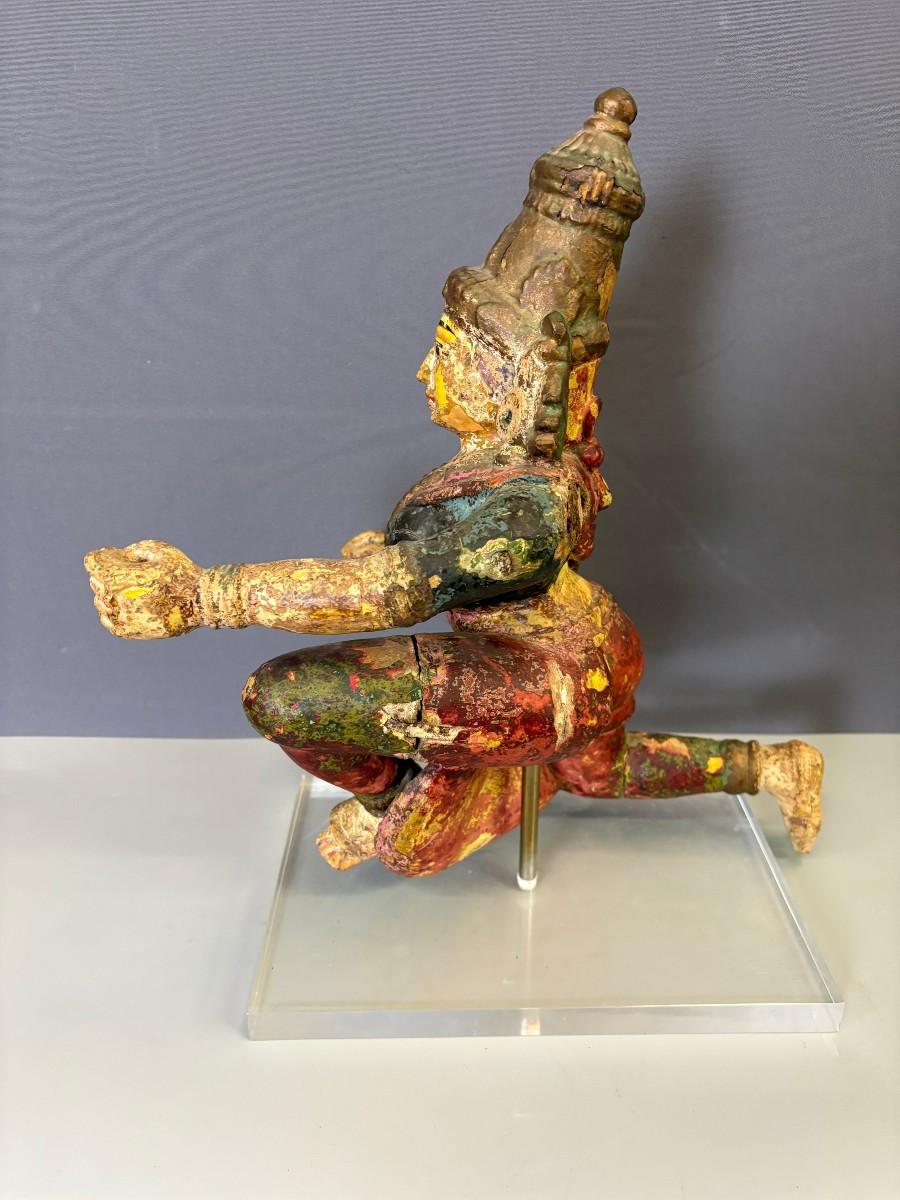 Radjasthan Polychrome Wooden Sculpture Late 19th Century-photo-4