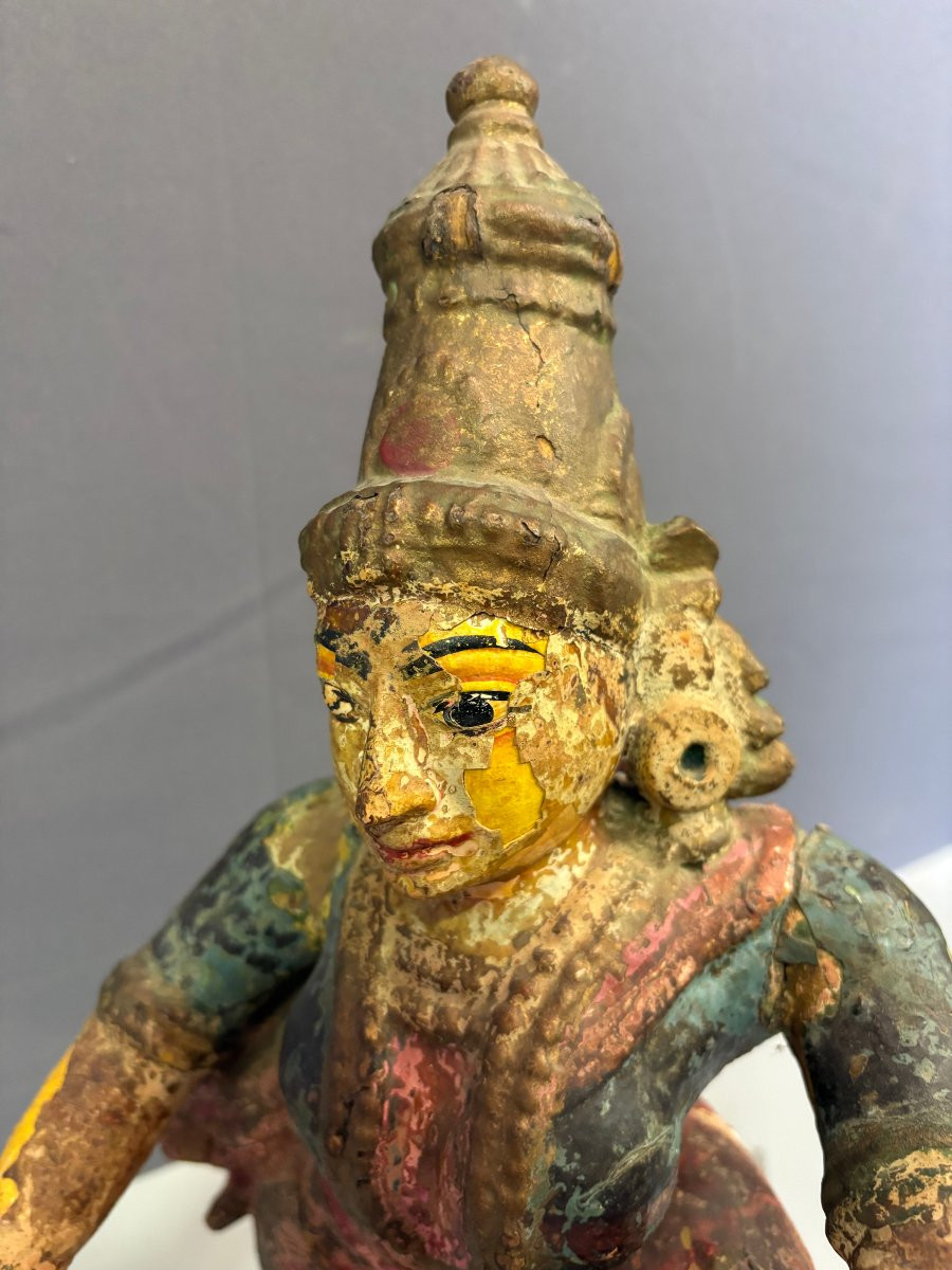 Radjasthan Polychrome Wooden Sculpture Late 19th Century-photo-1