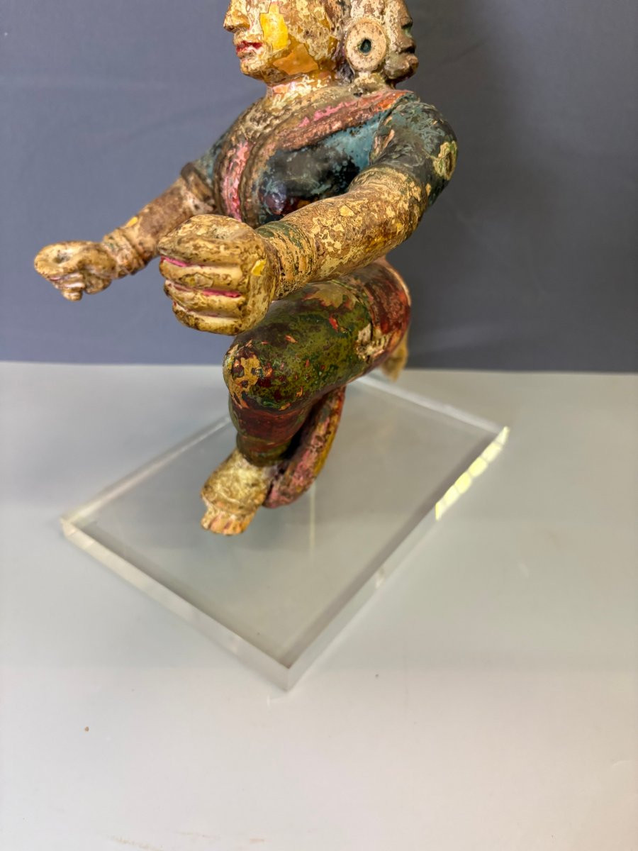Radjasthan Polychrome Wooden Sculpture Late 19th Century-photo-2
