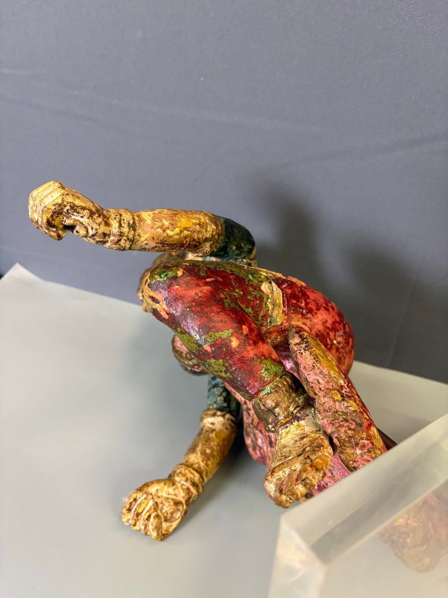 Radjasthan Polychrome Wooden Sculpture Late 19th Century-photo-4