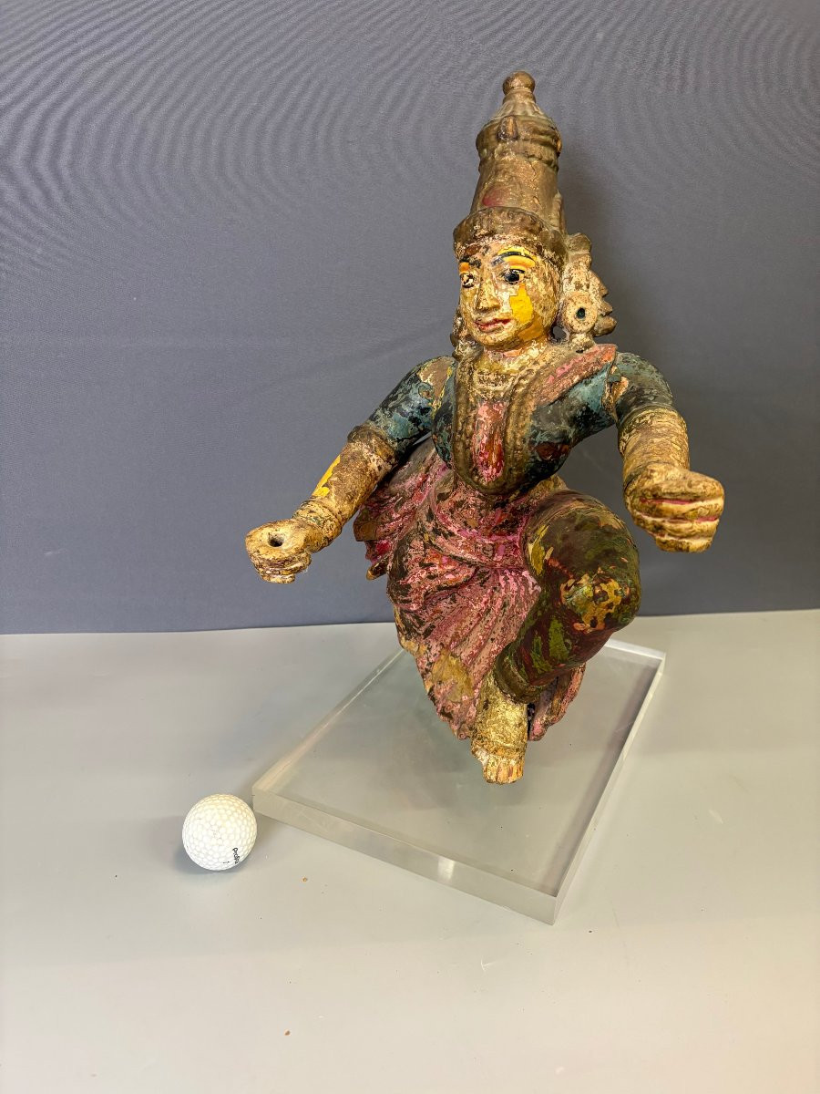 Radjasthan Polychrome Wooden Sculpture Late 19th Century-photo-6